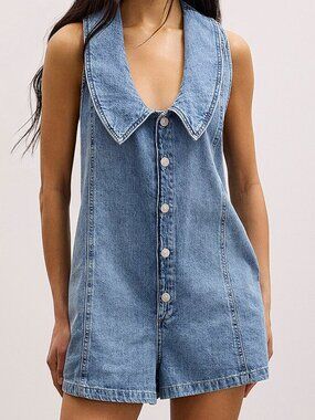 Free People Peter Pan collar denim romper